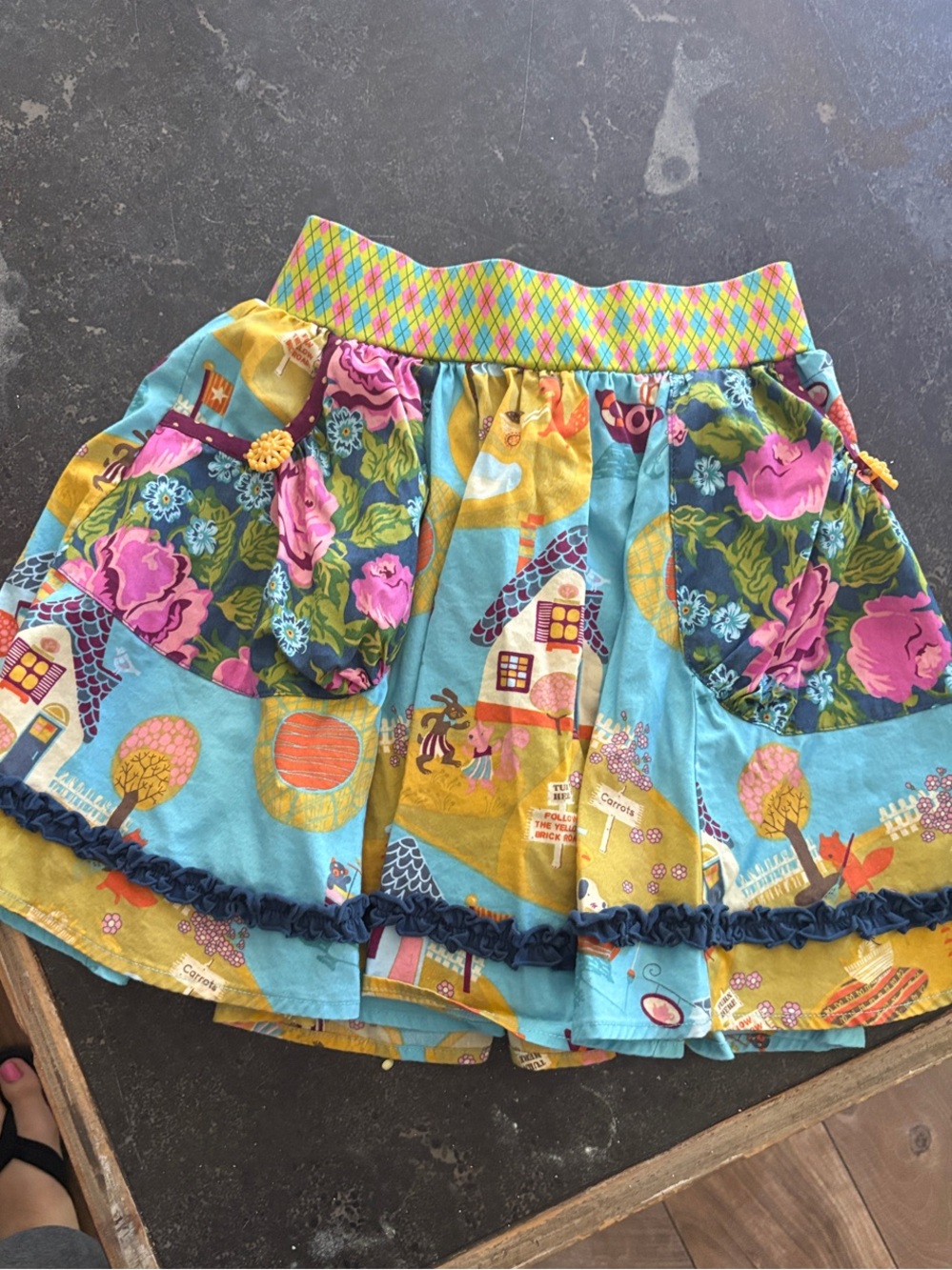 Paint by Number Colorful Girls' Printed Skirt with Floral & House Motif